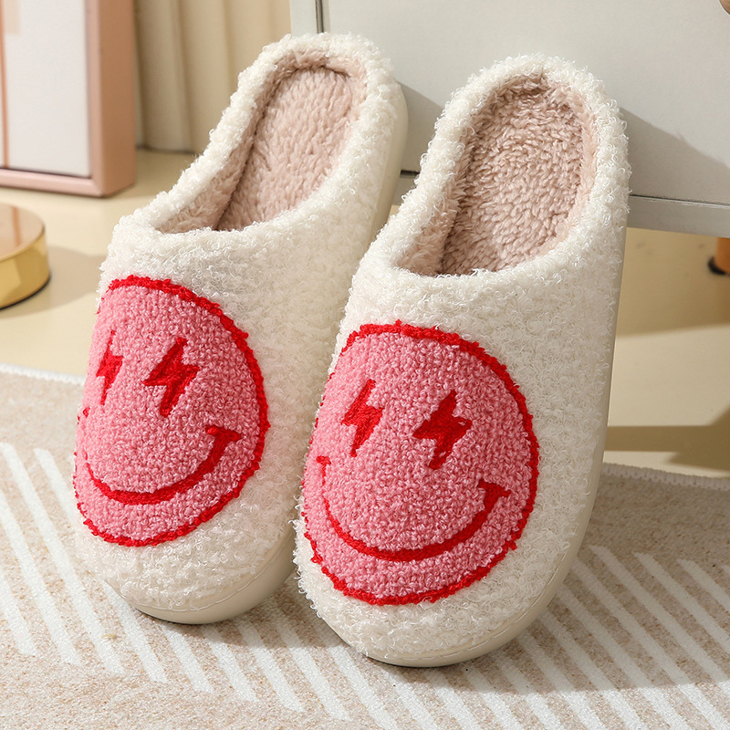 Lightning smiley face cotton slippers indoor home autumn and winter warm slippers - Image 3