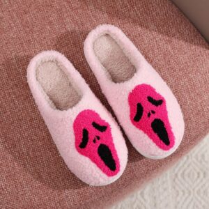 Halloween Screaming Skull Pattern Unisex Home Winter Fur Slippers
