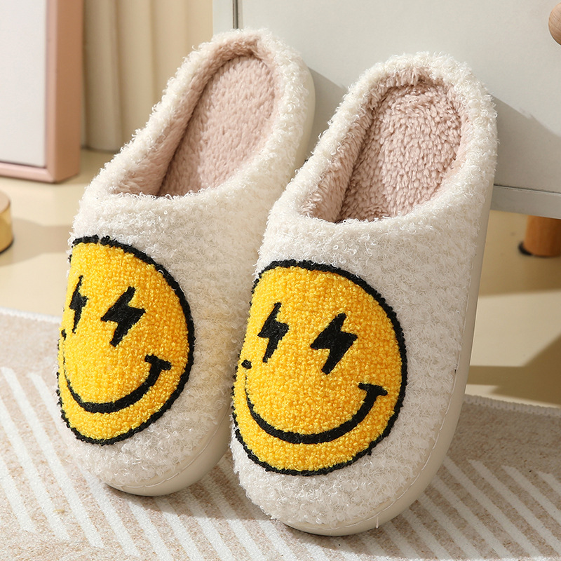Lightning smiley face cotton slippers indoor home autumn and winter warm slippers - Image 4