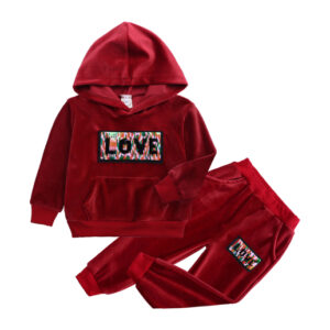 Kid's Spelling Hooded Gold Velvet Pyjama Sets