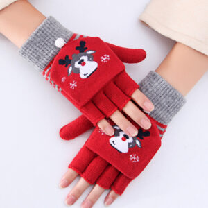 Reindeer Knit Flip Fingerless Gloves