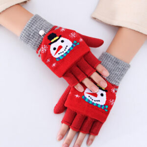 Festive Snowman Knit Fingerless Mittens
