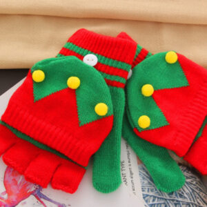 Festive Winter Knit Fingerless Gloves Women