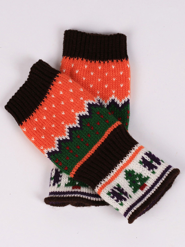 Women's Christmas Tree Thickened Wool Fingerless Knitted Gloves - Image 5