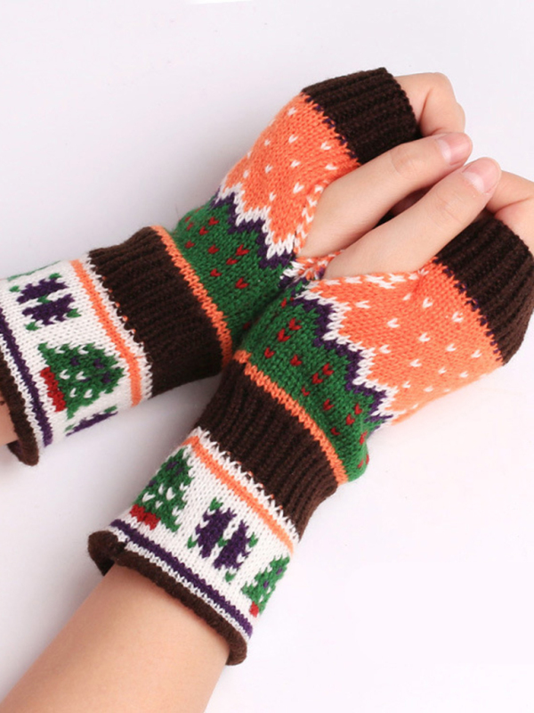 Women's Christmas Tree Thickened Wool Fingerless Knitted Gloves - Image 4