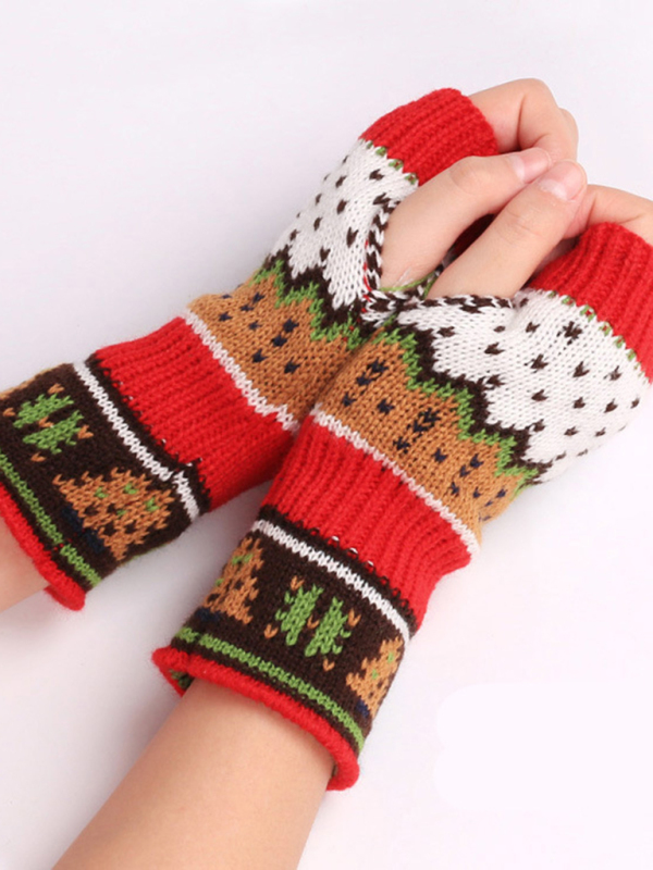 Women's Christmas Tree Thickened Wool Fingerless Knitted Gloves - Image 3