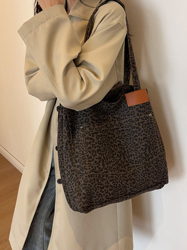 New leopard print canvas tote large capacity portable commuter bag - Image 5