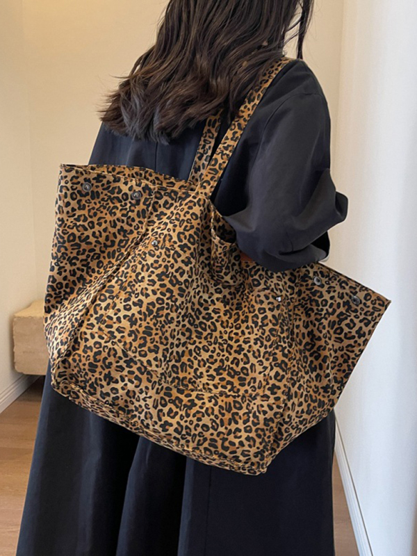 New leopard print canvas tote large capacity portable commuter bag - Image 2