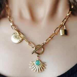 Leaves Devil's Eye Lock Pendant OT Buckle Collarbone Necklace