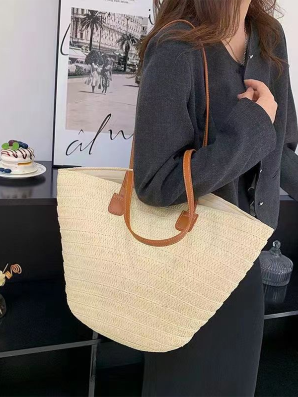 Single shoulder messenger woven bag women's new large capacity holiday beach bag commuter tote bag - Image 3