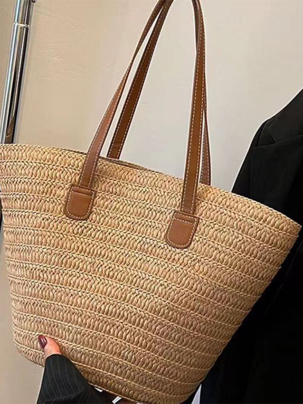 Single shoulder messenger woven bag women's new large capacity holiday beach bag commuter tote bag - Image 2