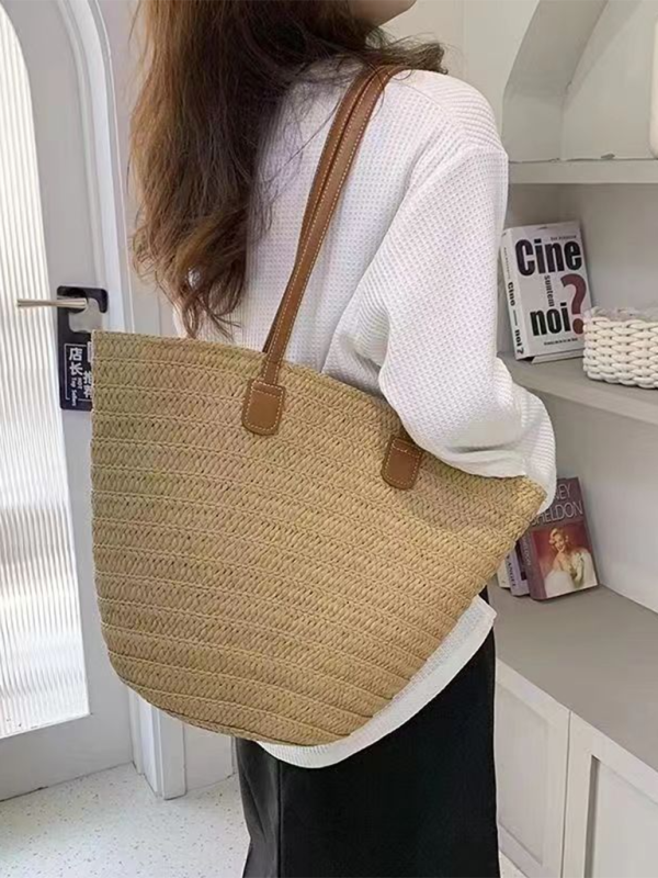 Single shoulder messenger woven bag women's new large capacity holiday beach bag commuter tote bag - Image 4