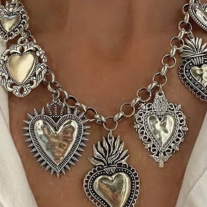 Multiple Sacred Heart Pendant Necklace Silver Chain Personalized Design Female Jewelry