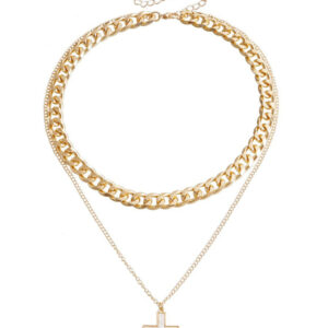 Double Cross White Mother of Pearl Pendant Necklace Necklace Metal Thick Aluminum Chain Pendant