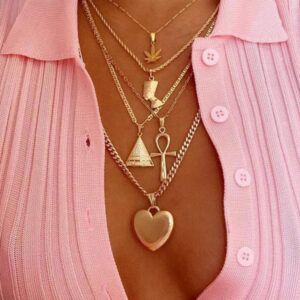 Pyramid clavicle chain heart pendant multi-layer necklace