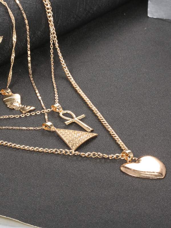 Pyramid clavicle chain heart pendant multi-layer necklace - Image 3