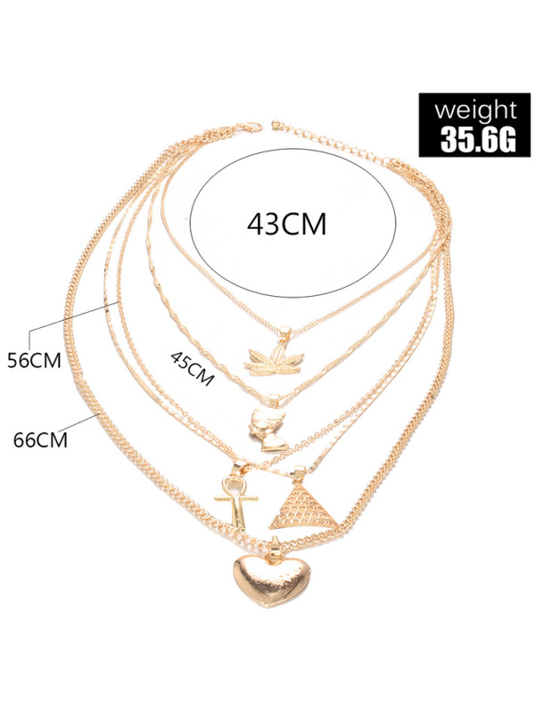Pyramid clavicle chain heart pendant multi-layer necklace - Image 2