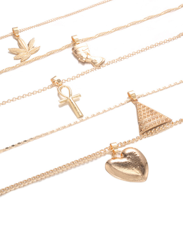 Pyramid clavicle chain heart pendant multi-layer necklace - Image 4