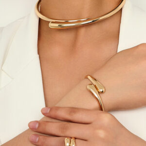 Fashionable and simple heavy metal temperament geometric ring smooth female collar bracelet ring jewelry three-piece set