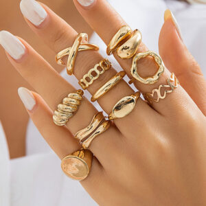 Twisted Hollow Cross Chain Ring Punk Alloy All-match Set Ring