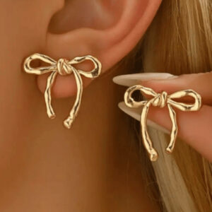 Gold bow earrings, simple and stylish glossy earrings