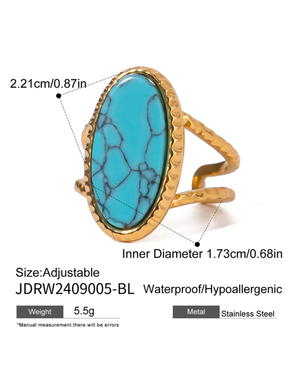 Oval Blue Turquoise Tiger's Eye Adjustable Open Ring (Single Set) - Image 5