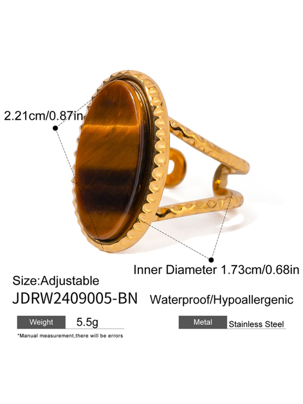 Oval Blue Turquoise Tiger's Eye Adjustable Open Ring (Single Set) - Image 7