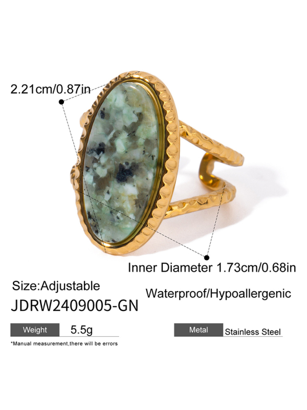 Oval Blue Turquoise Tiger's Eye Adjustable Open Ring (Single Set) - Image 11