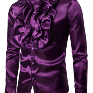 Men's Ruffled Standing Collar Party Shirt