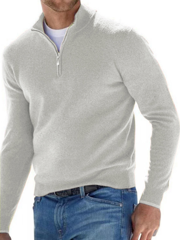 Long Sleeve V Neck Wool Fleece Zipper Men's Casual Top Polo Shirt - Image 11