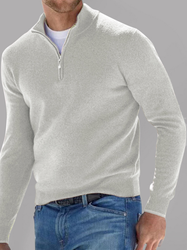 Long Sleeve V Neck Wool Fleece Zipper Men's Casual Top Polo Shirt - Image 8
