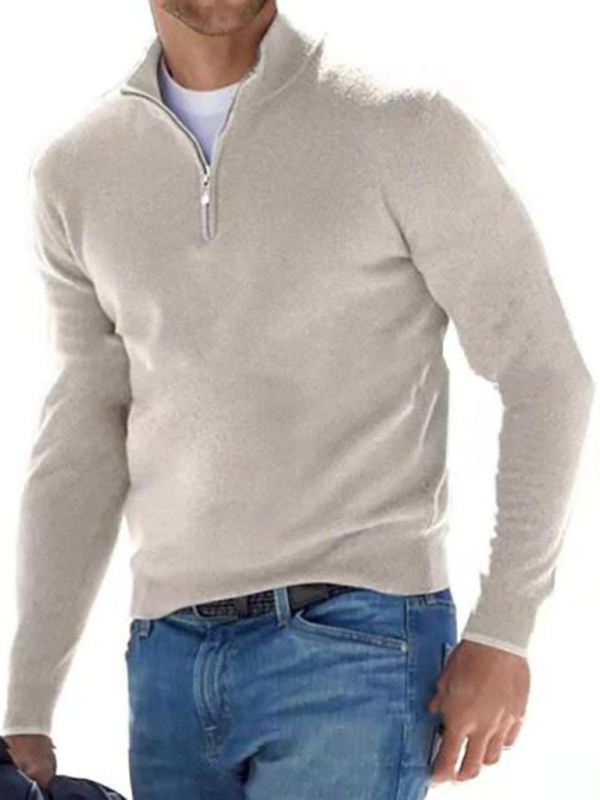 Long Sleeve V Neck Wool Fleece Zipper Men's Casual Top Polo Shirt - Image 10