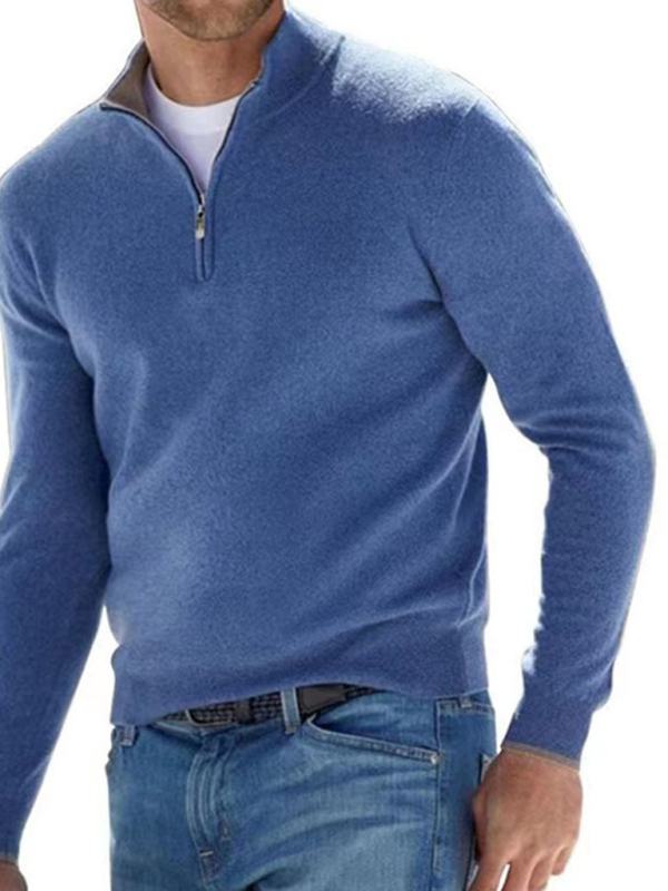 Long Sleeve V Neck Wool Fleece Zipper Men's Casual Top Polo Shirt - Image 5