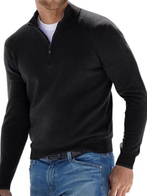 Long Sleeve V Neck Wool Fleece Zipper Men's Casual Top Polo Shirt - Image 9