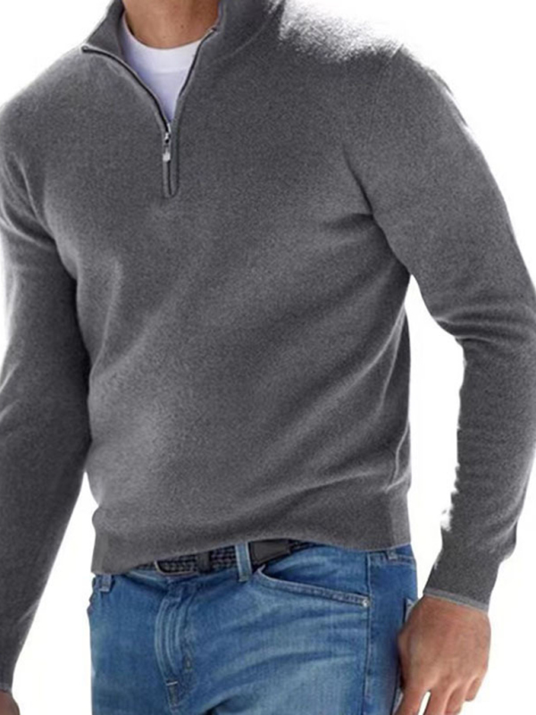 Long Sleeve V Neck Wool Fleece Zipper Men's Casual Top Polo Shirt - Image 3