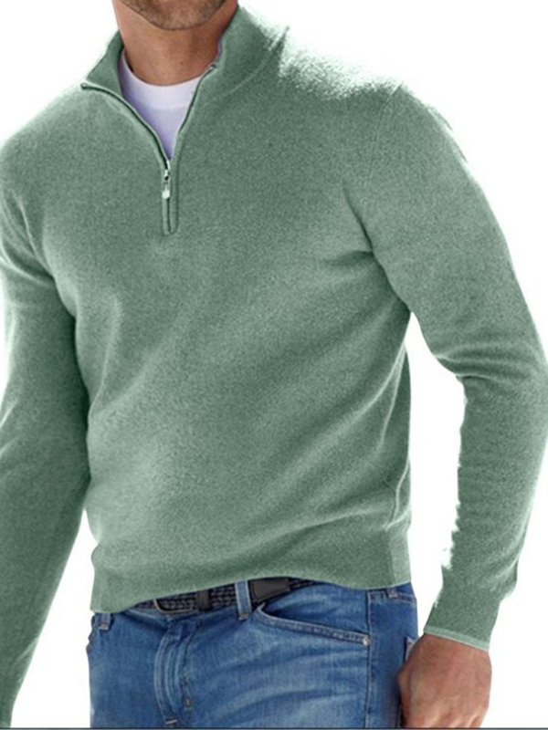 Long Sleeve V Neck Wool Fleece Zipper Men's Casual Top Polo Shirt - Image 4