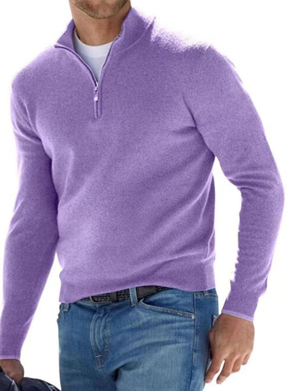 Long Sleeve V Neck Wool Fleece Zipper Men's Casual Top Polo Shirt - Image 2