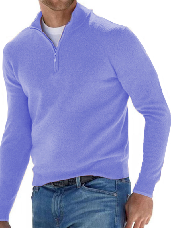 Long Sleeve V Neck Wool Fleece Zipper Men's Casual Top Polo Shirt - Image 6