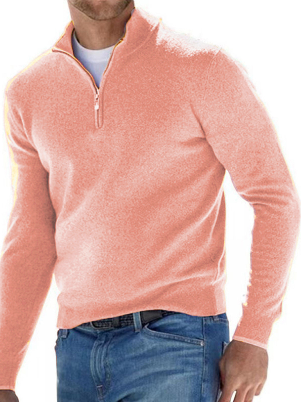Long Sleeve V Neck Wool Fleece Zipper Men's Casual Top Polo Shirt - Image 7