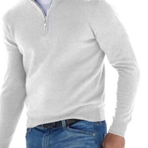 Long Sleeve V Neck Wool Fleece Zipper Men's Casual Top Polo Shirt