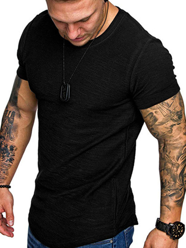 Short-sleeved T-shirt bamboo cotton solid color round neck T-shirt men's bottoming shirt - Image 15