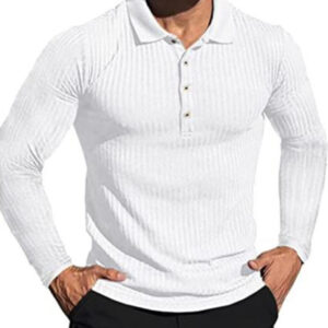 New Men's High Elastic Vertical Strip Long Sleeve POLO Shirt Slim Knit Bottom Shirt Polo Shirt