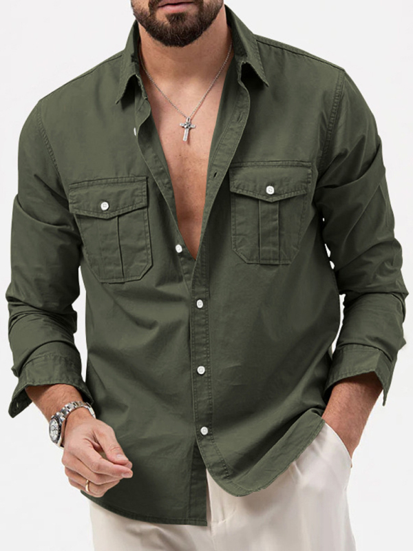 Men's new multi-pocket casual long-sleeved shirt top - Image 20