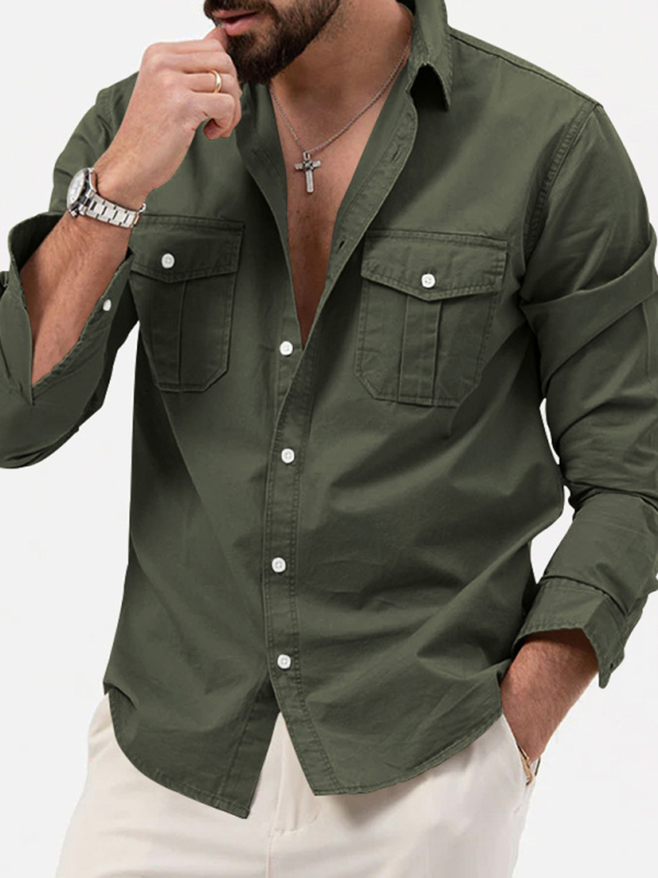 Men's new multi-pocket casual long-sleeved shirt top - Image 5