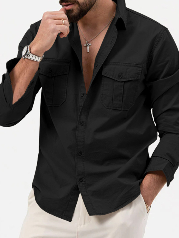 Men's new multi-pocket casual long-sleeved shirt top - Image 16