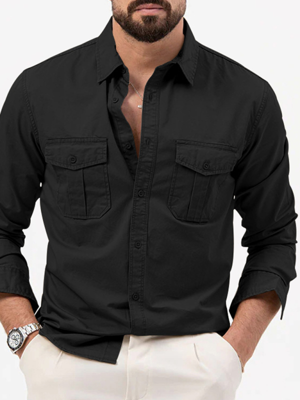 Men's new multi-pocket casual long-sleeved shirt top - Image 4