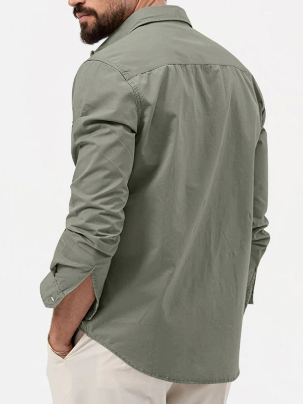 Men's new multi-pocket casual long-sleeved shirt top - Image 12