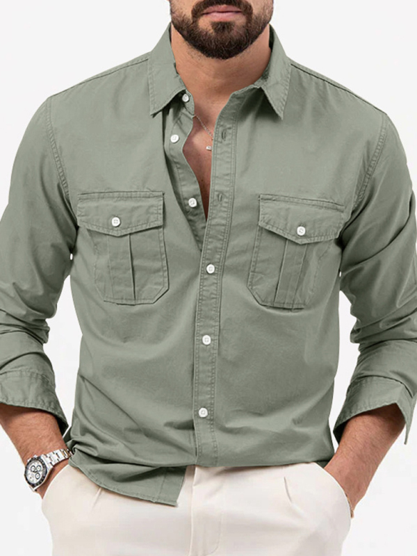 Men's new multi-pocket casual long-sleeved shirt top - Image 3