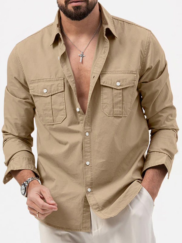 Men's new multi-pocket casual long-sleeved shirt top - Image 11