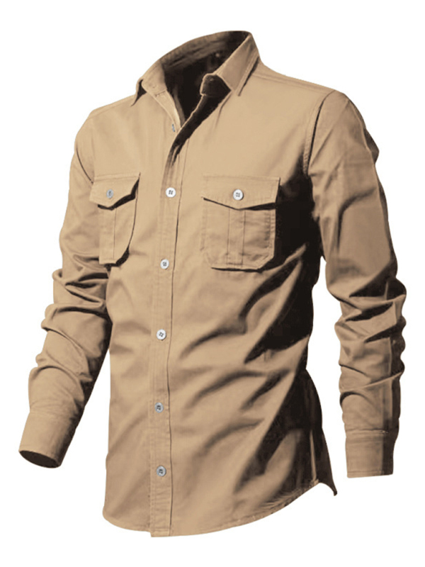 Men's new multi-pocket casual long-sleeved shirt top - Image 9